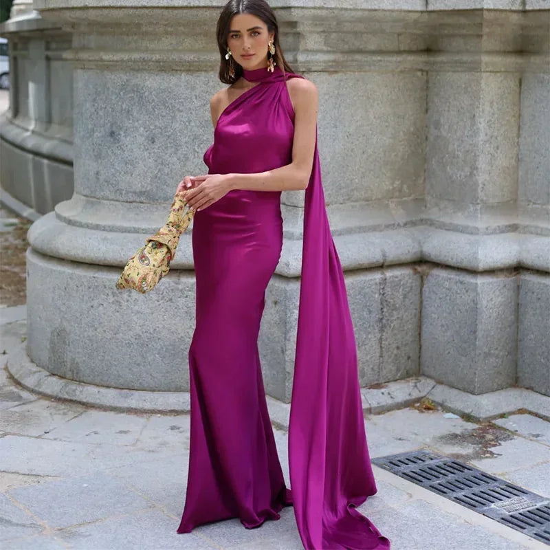 Josephine - One Shoulder Draped Maxi Dress — Purple