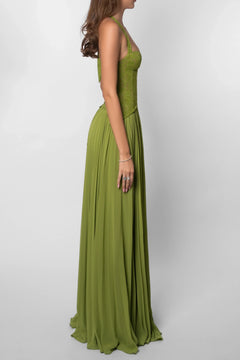 Henrietta - Olive Green Flowing Maxi Dress