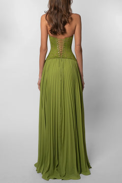 Henrietta - Olive Green Flowing Maxi Dress