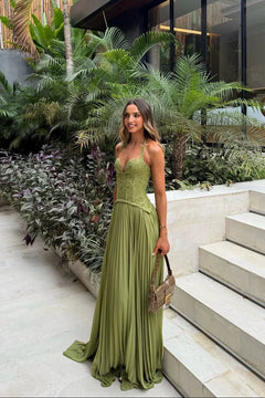 Henrietta - Olive Green Flowing Maxi Dress — Green
