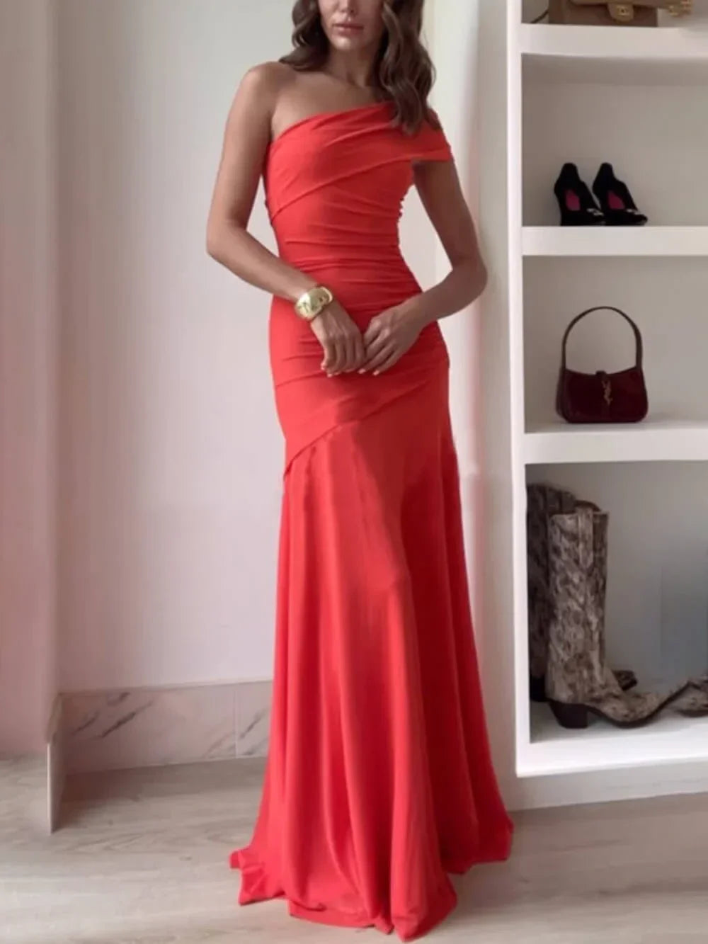 Stephanie - One Shoulder Ruched Maxi Dress