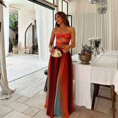 Jacqueline - Two Tone Strapless Maxi Dress — Multicolor