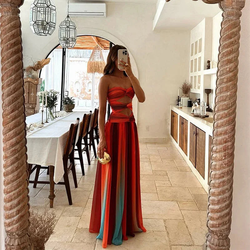 Jacqueline - Two Tone Strapless Maxi Dress