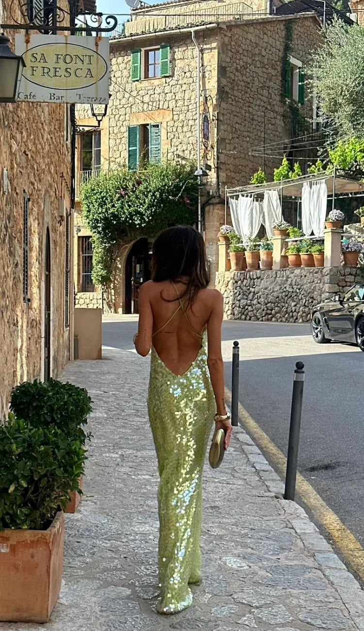 Francesca - Green Sequin Slip Dress