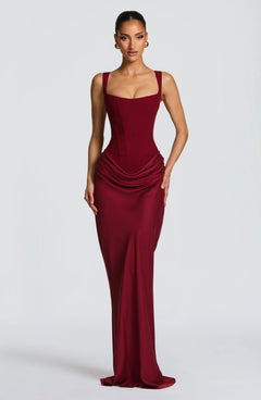 Constance - Satin Slip Maxi Dress — Burgundy