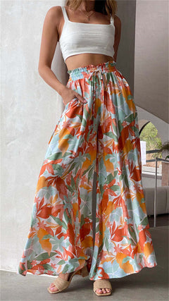 Stephanie - Floral Tiered Palazzo Trousers — Orange