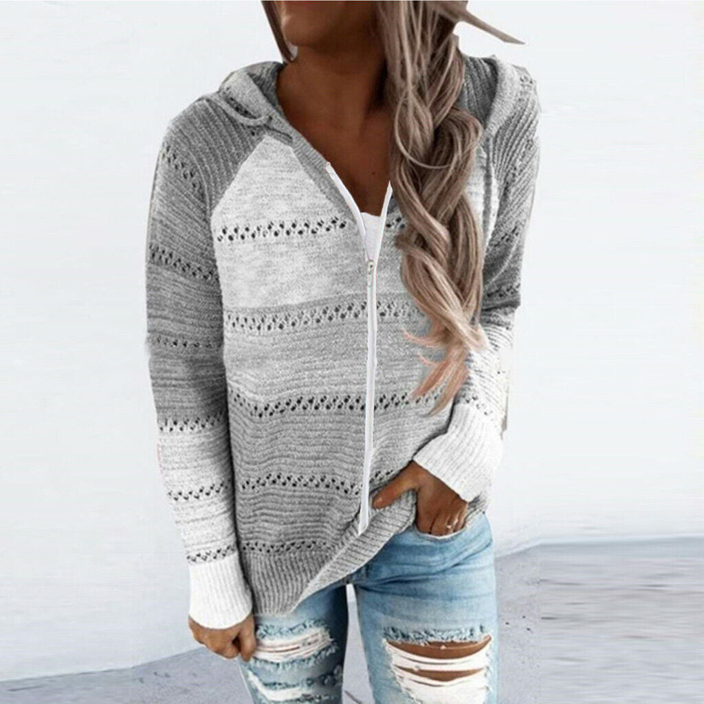 Theodora - Colour Block Knit Hoodie — Grey