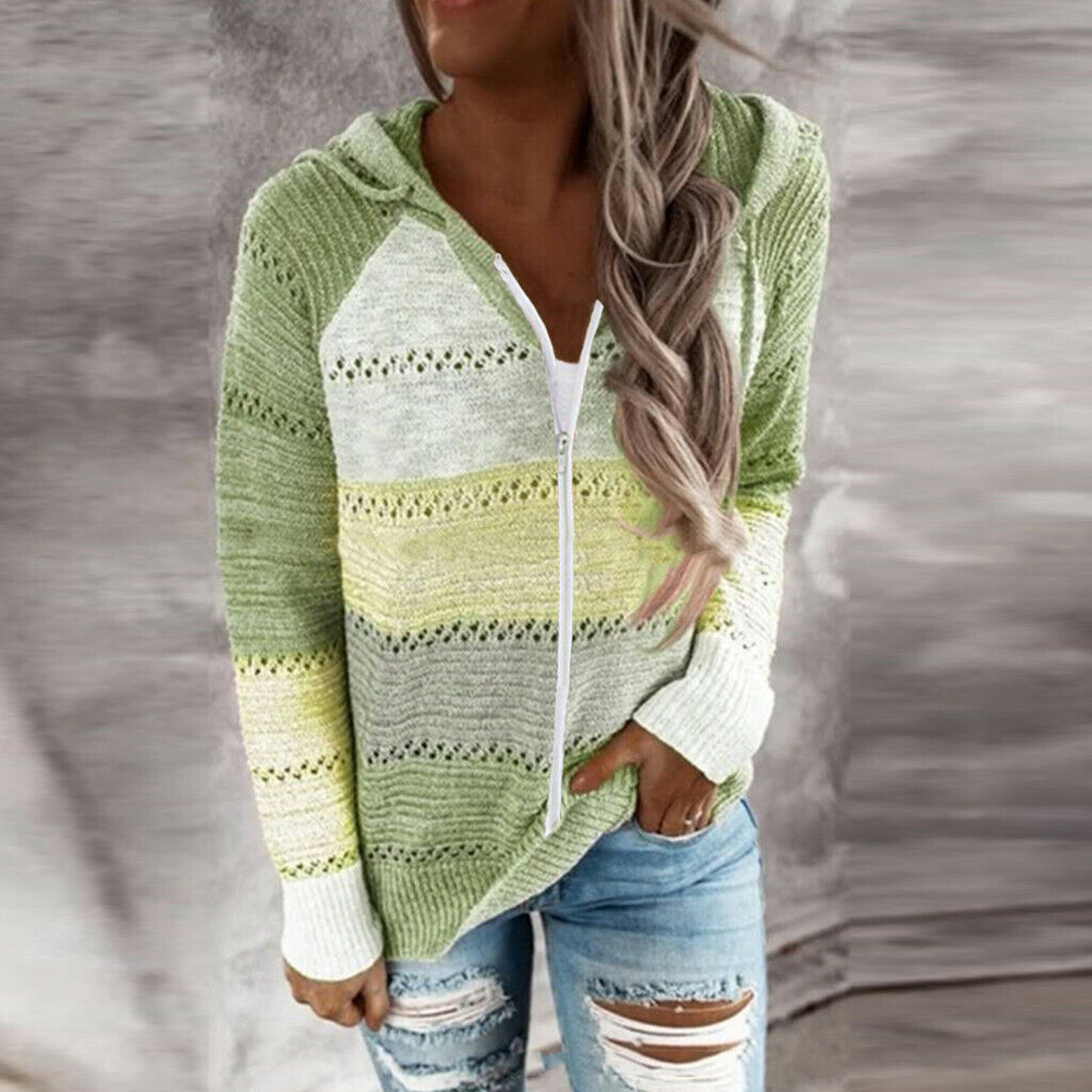 Theodora - Colour Block Knit Hoodie — Green