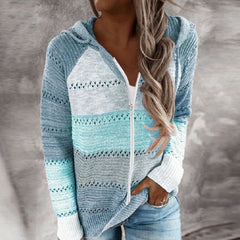 Theodora - Colour Block Knit Hoodie — Blue