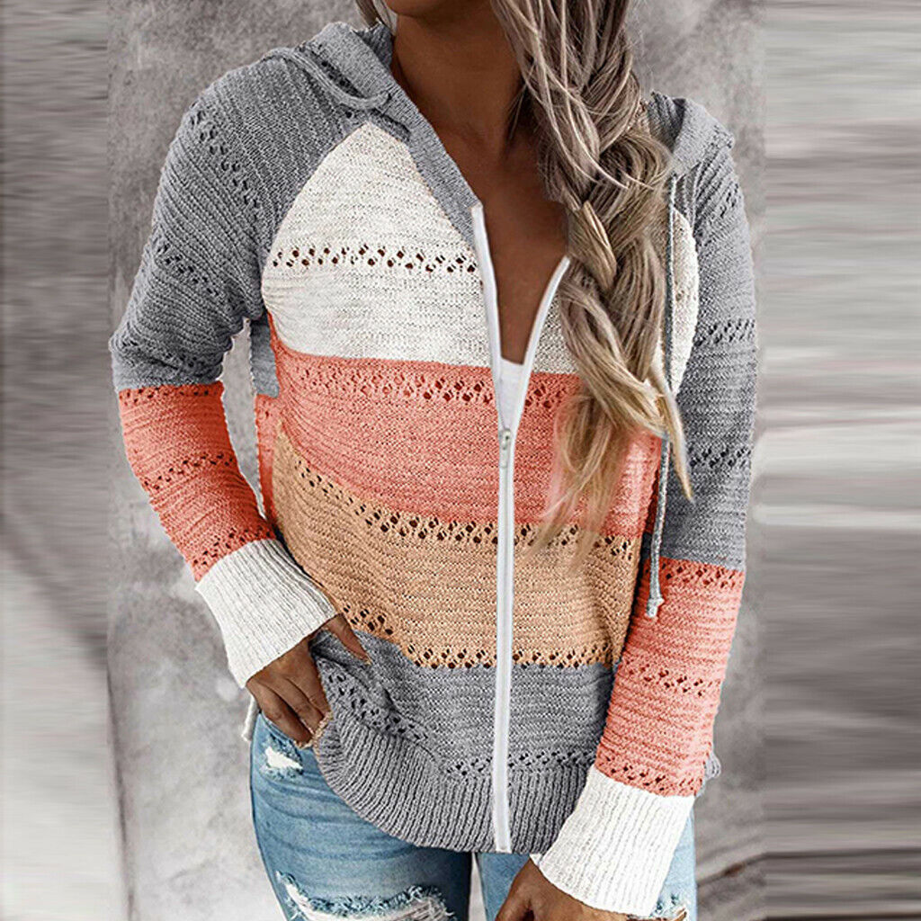 Theodora - Colour Block Knit Hoodie — Orange