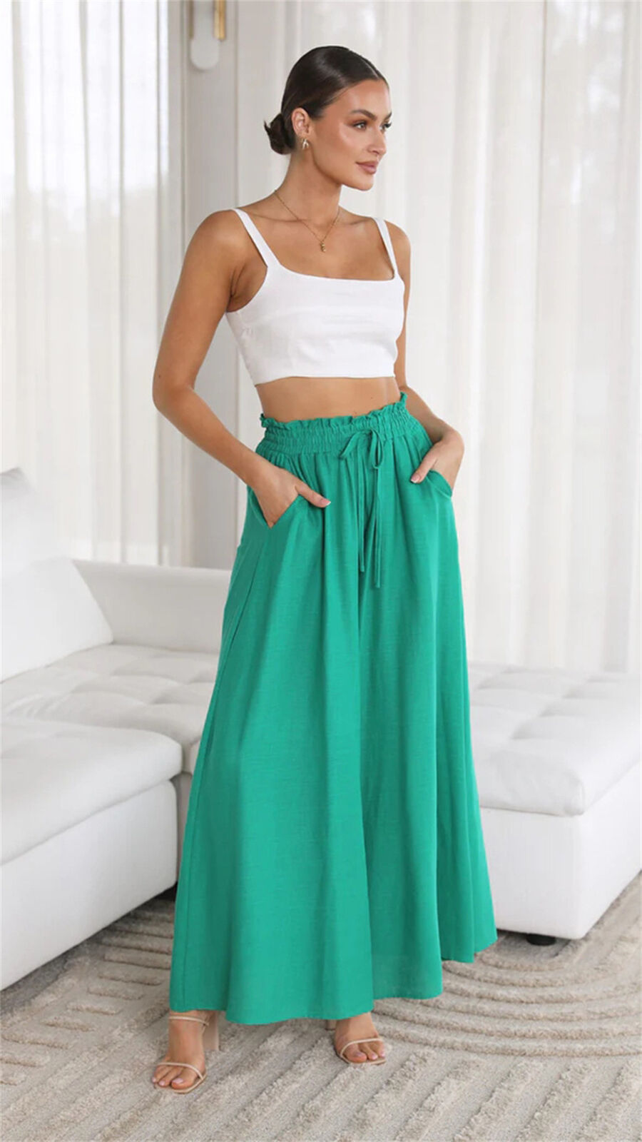 Stephanie - Floral Tiered Palazzo Trousers — Turquoise