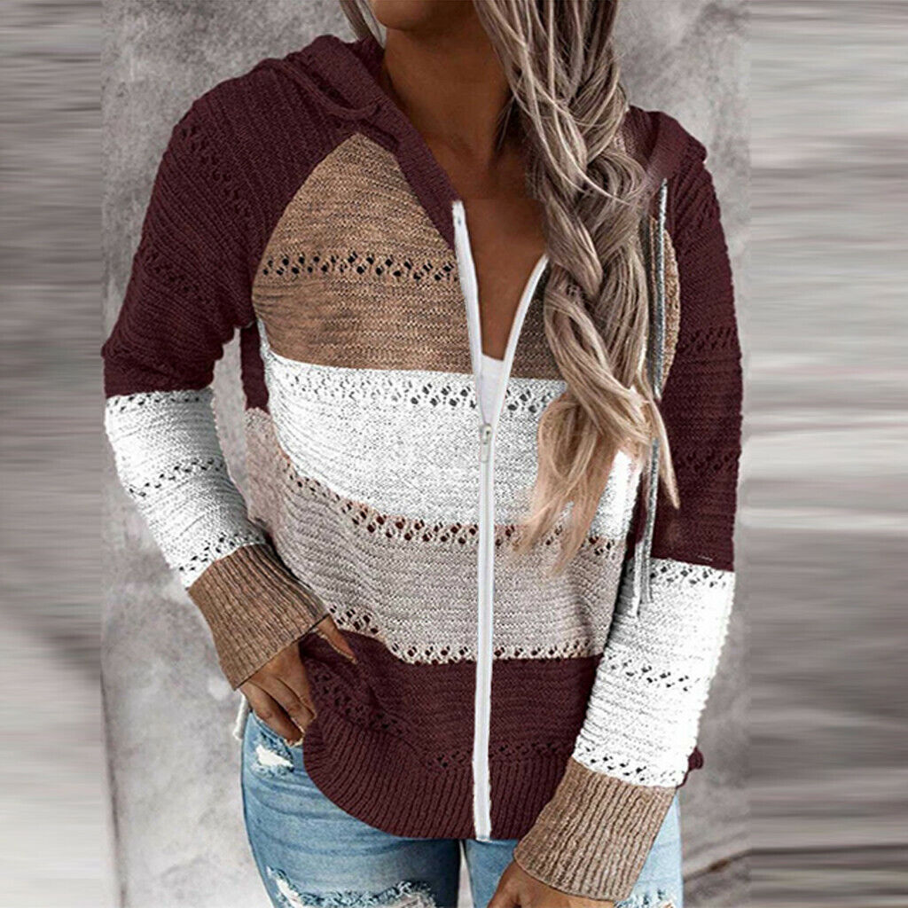 Theodora - Colour Block Knit Hoodie — Wine red