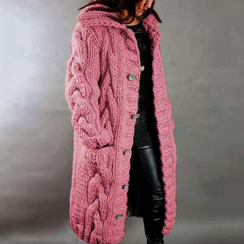 Martha - Cable Knit Long Cardigan — Pink