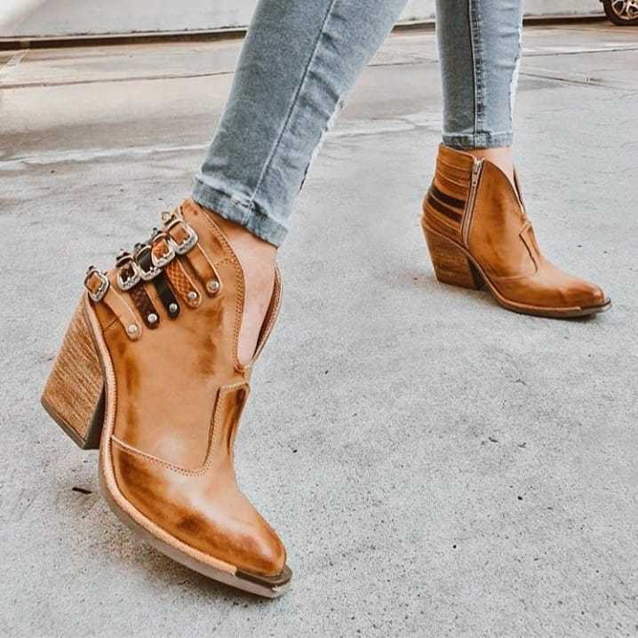 Bernadette - Buckle Boots with Wooden Heel