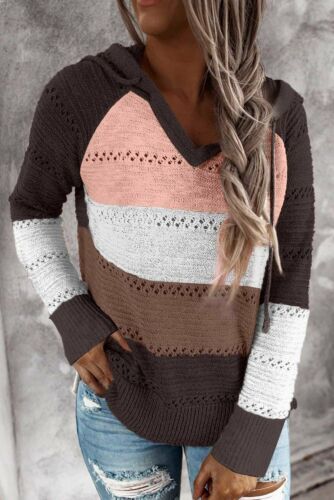 Theodora - Colour Block Knit Hoodie — Black