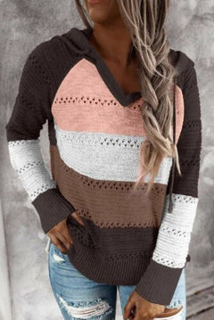 Theodora - Colour Block Knit Hoodie — Black