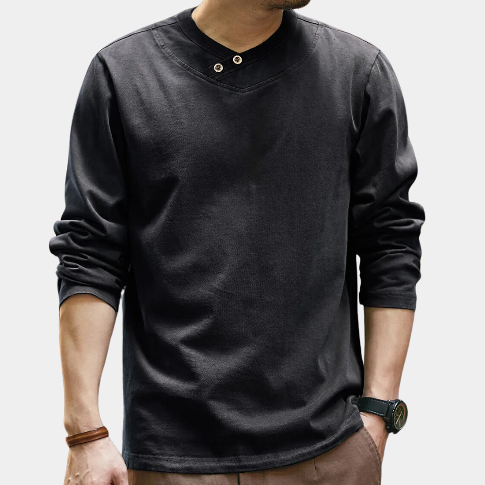 Gilbert - Henley Long Sleeve Top — Black