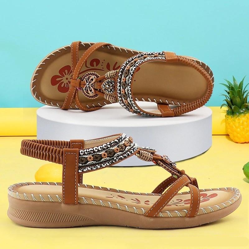Maryanne - Beaded Boho Sandals — Brown