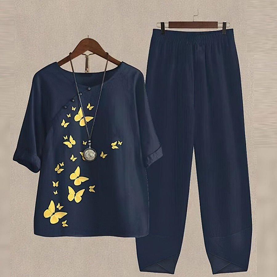 Audrey - Check Tunic and Trousers Set — Dark Blue