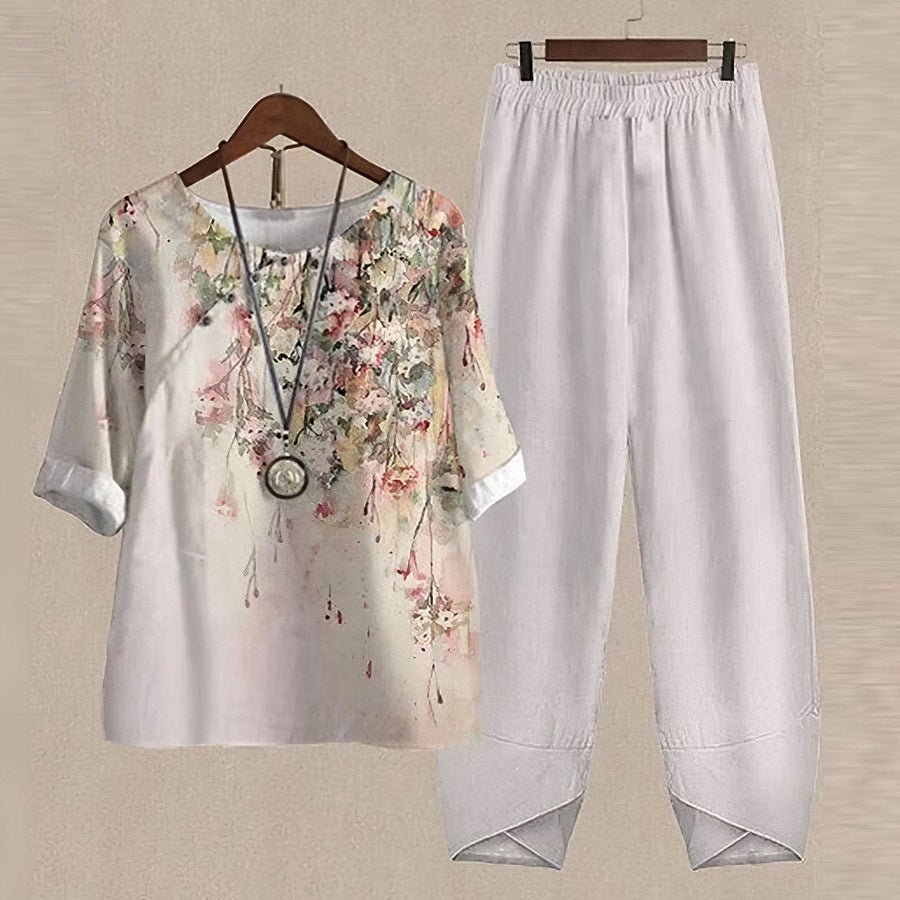 Audrey - Check Tunic and Trousers Set — Beige