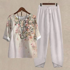 Audrey - Check Tunic and Trousers Set — Beige