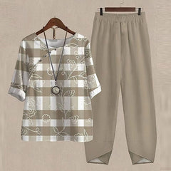 Audrey - Check Tunic and Trousers Set — Brown