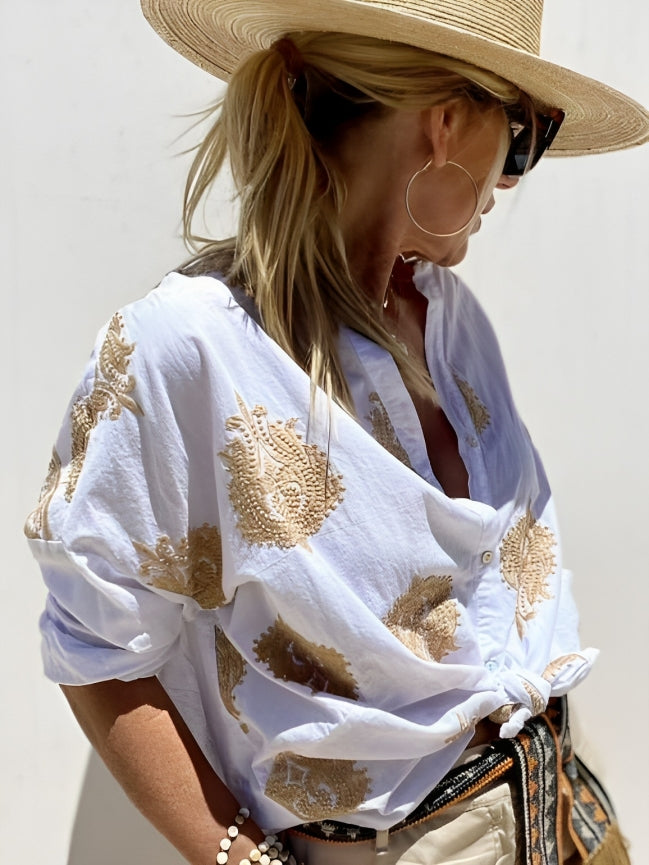 Kate - Shirt with Gold Embroidery