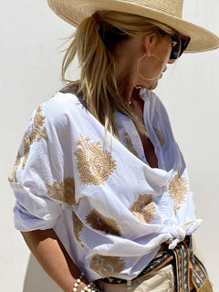 Kate - Shirt with Gold Embroidery