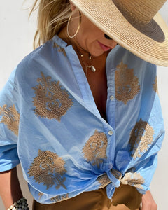 Kate - Shirt with Gold Embroidery — Blue