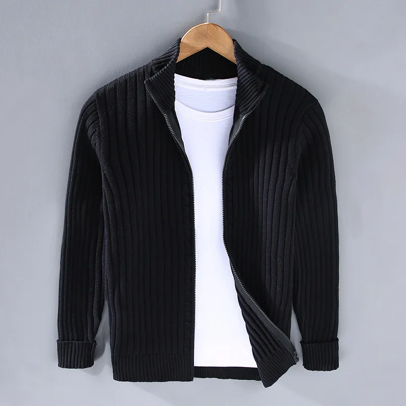 Noah - Fine Ribbed Zip Cardigan — Black