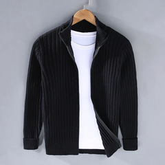 Noah - Fine Ribbed Zip Cardigan — Black