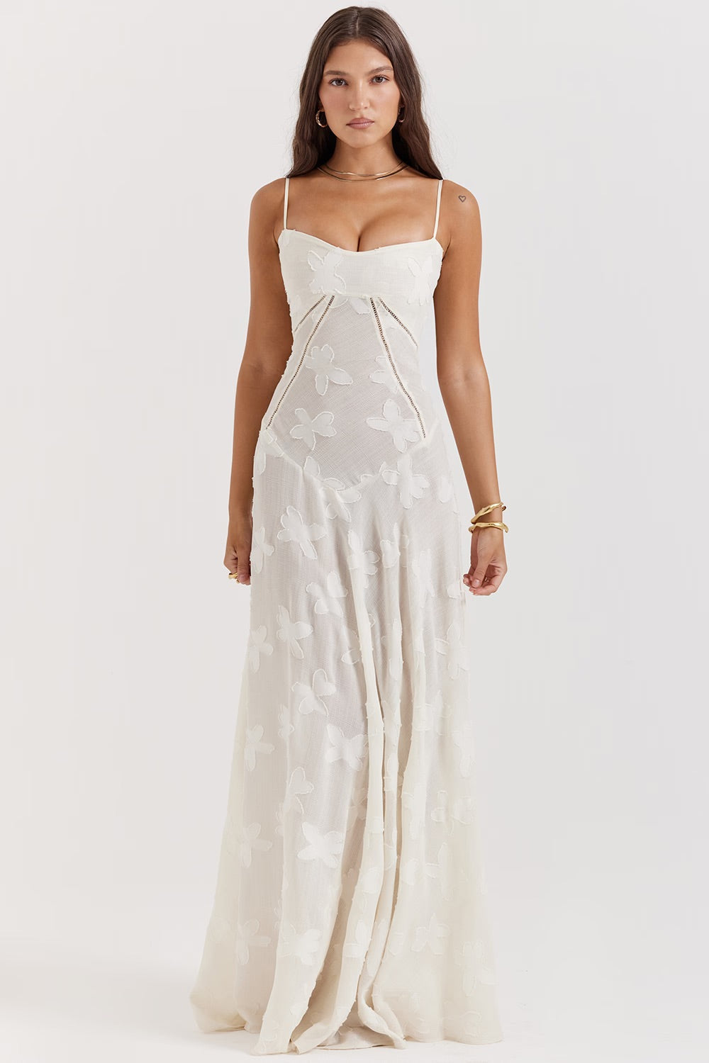 Henrietta - Lace Maxi Dress with Straps — White