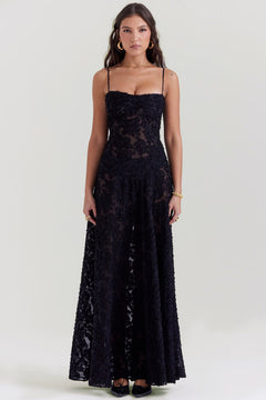 Henrietta - Lace Maxi Dress with Straps — Black