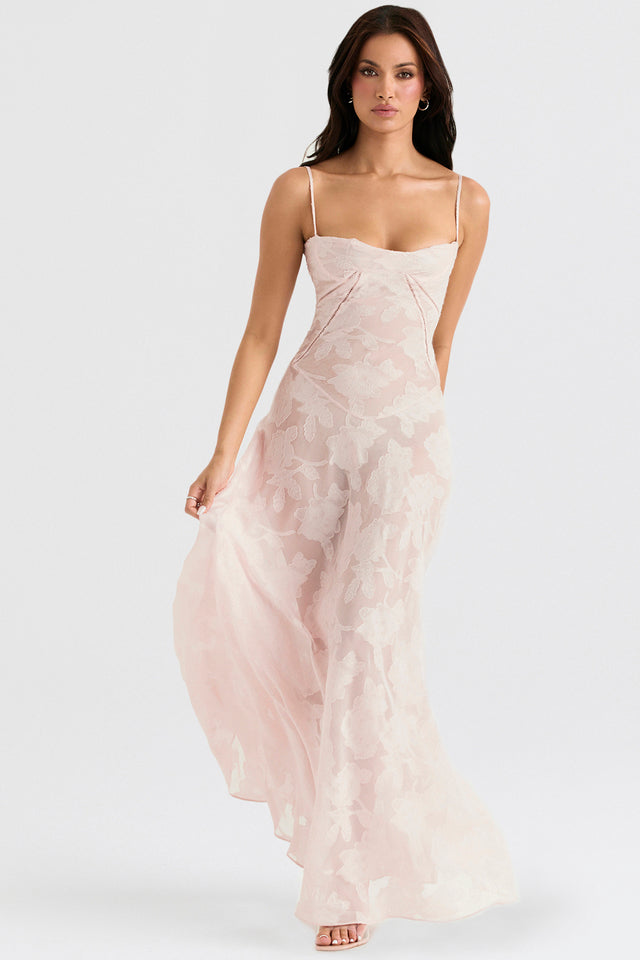 Henrietta - Lace Maxi Dress with Straps — Pink