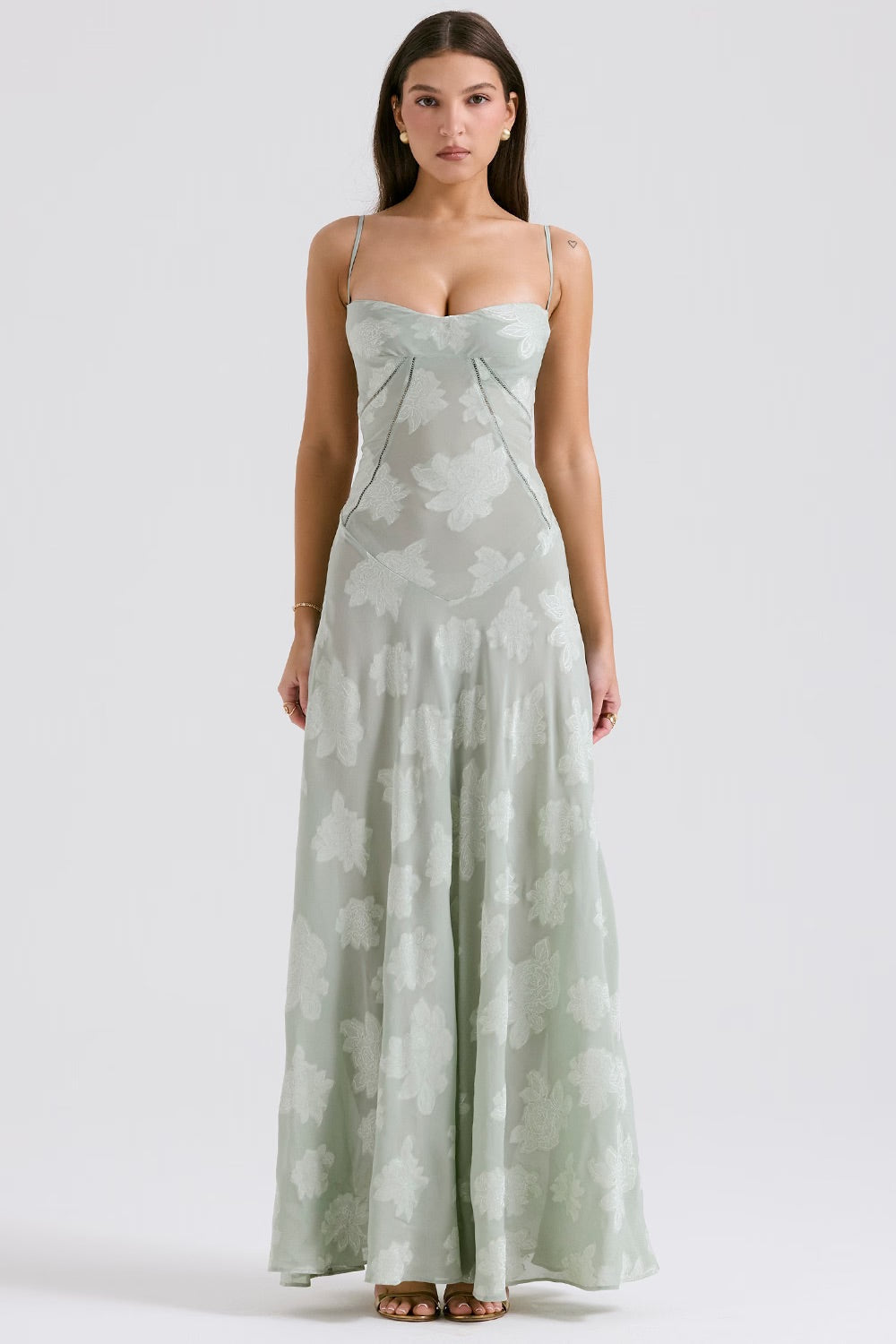 Henrietta - Lace Maxi Dress with Straps — Sage Green