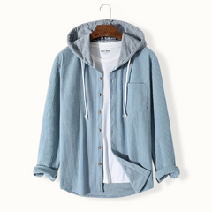 Clarissa - Waffle Hooded Overshirt — Sky Blue