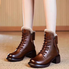 Jacinta - Fur Lined Combat Boots — Brown