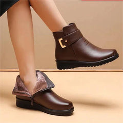Caroline - Leather Boots with Fur Cuff — Brown