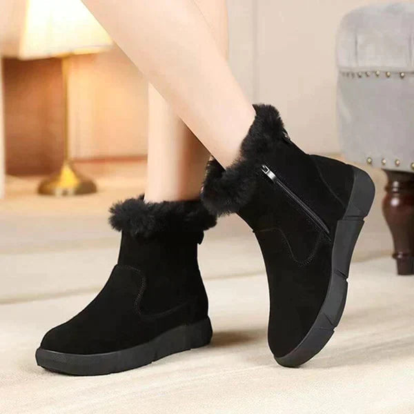 Nerida - Suede Fur Trim Boots — Black