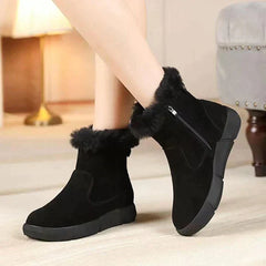 Nerida - Suede Fur Trim Boots — Black