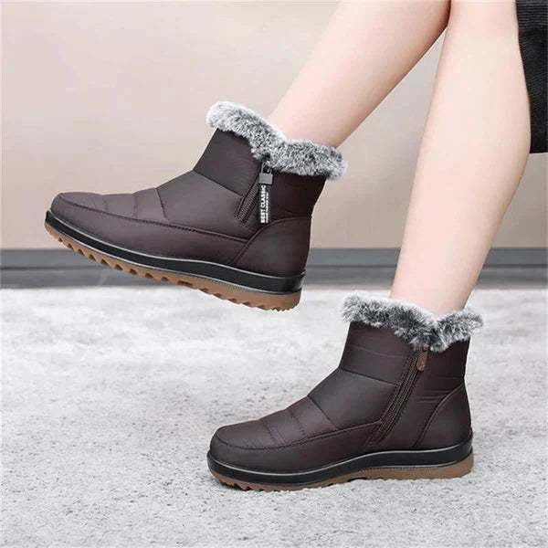Holly - Padded Boots with Fur Cuff — Brown