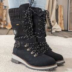Ava - Knit Panel Lace up Boots — Black