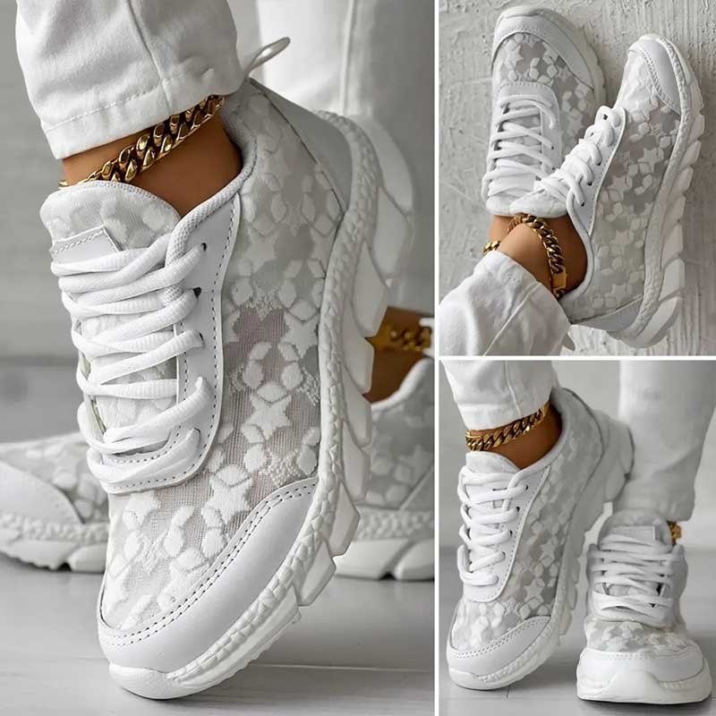 Virginia - White Lace up Sneakers