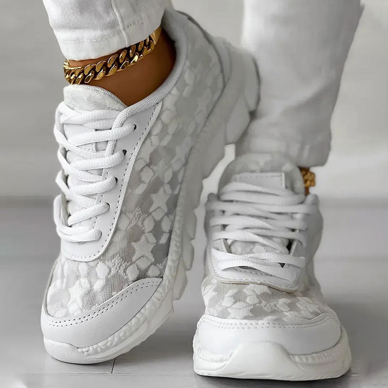Virginia - White Lace up Sneakers