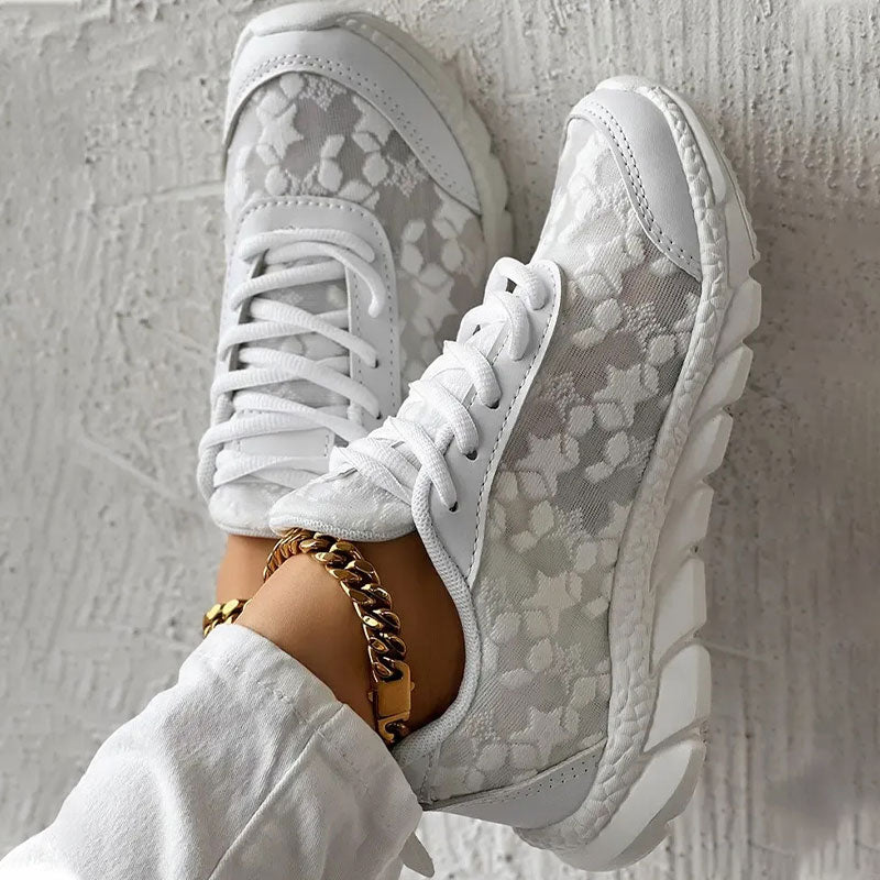 Virginia - White Lace up Sneakers