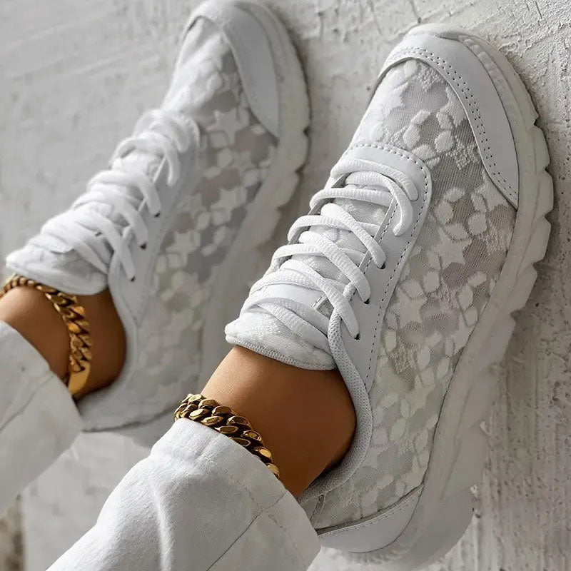 Virginia - White Lace up Sneakers