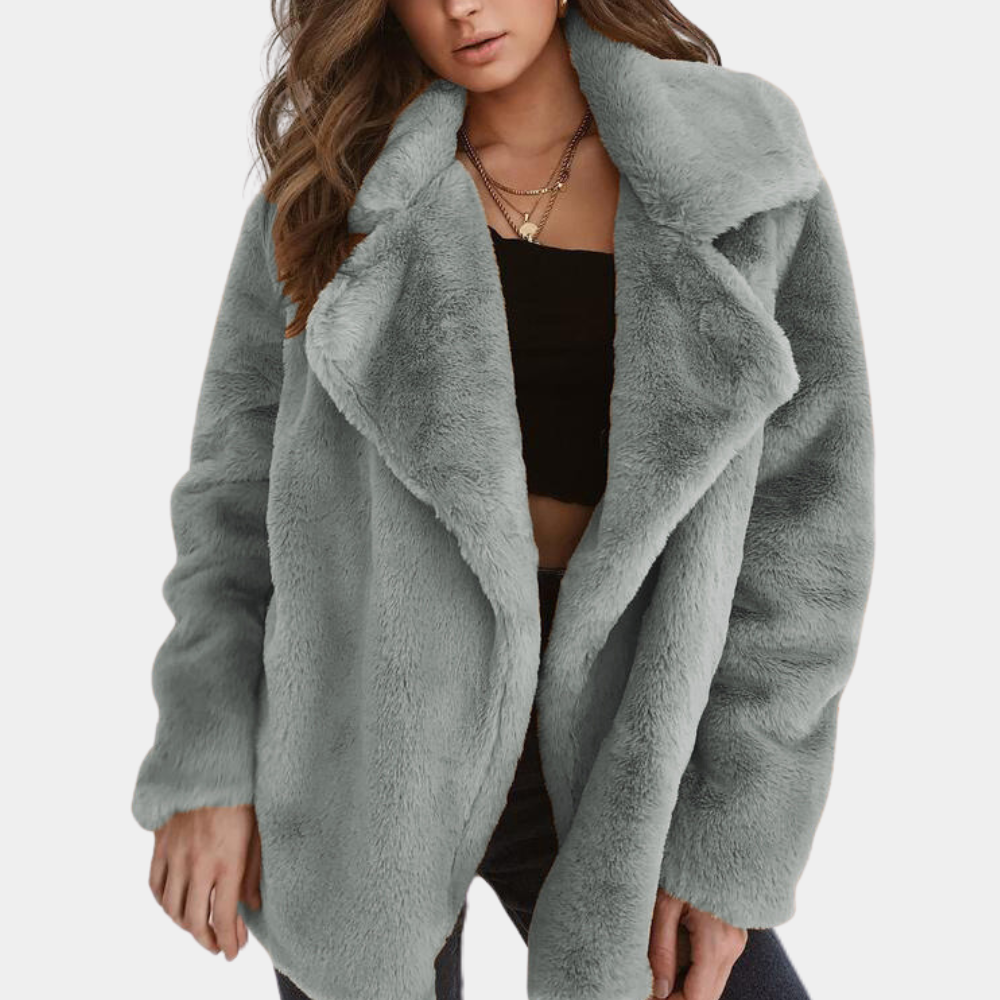 Mirabel - Faux Fur Coat with Lapels — Grey