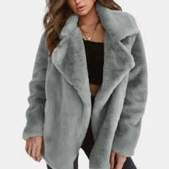 Mirabel - Faux Fur Coat with Lapels — Grey
