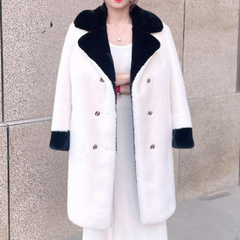 Tiffany - Faux Fur Coat with Contrast Trim — Black and white