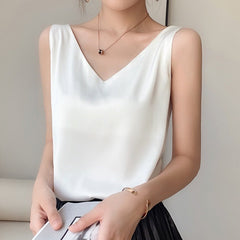 Savannah - Satin V Neck Cami — White